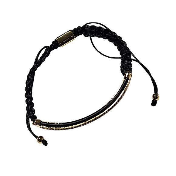 Handcrafted Boho Gold-Plated Bar Beads Black Adjustable Cord Bracelet Jewelry - Picture 2 of 5